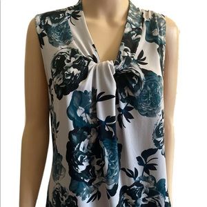 Calvin Klein large Teal Ruffled Floral Blouse